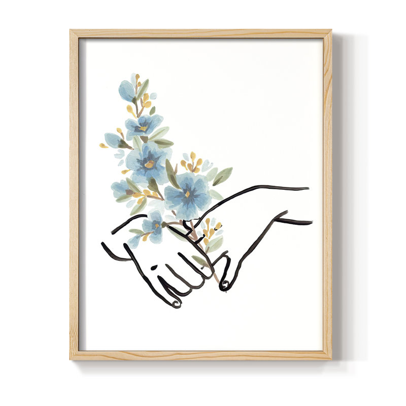 HandsAndFlowersI Framed Print - Solid Wood, Natural, 11" H x 9" W