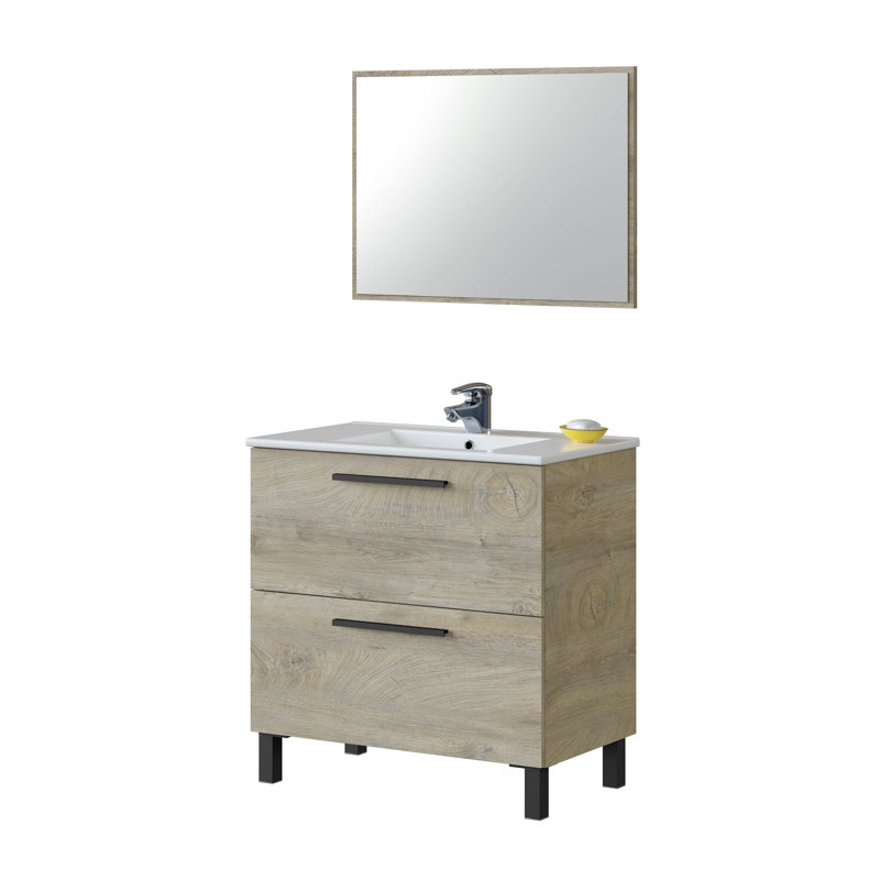 Dishaun 80cm Single Bathroom Vanity Base Only, Oak