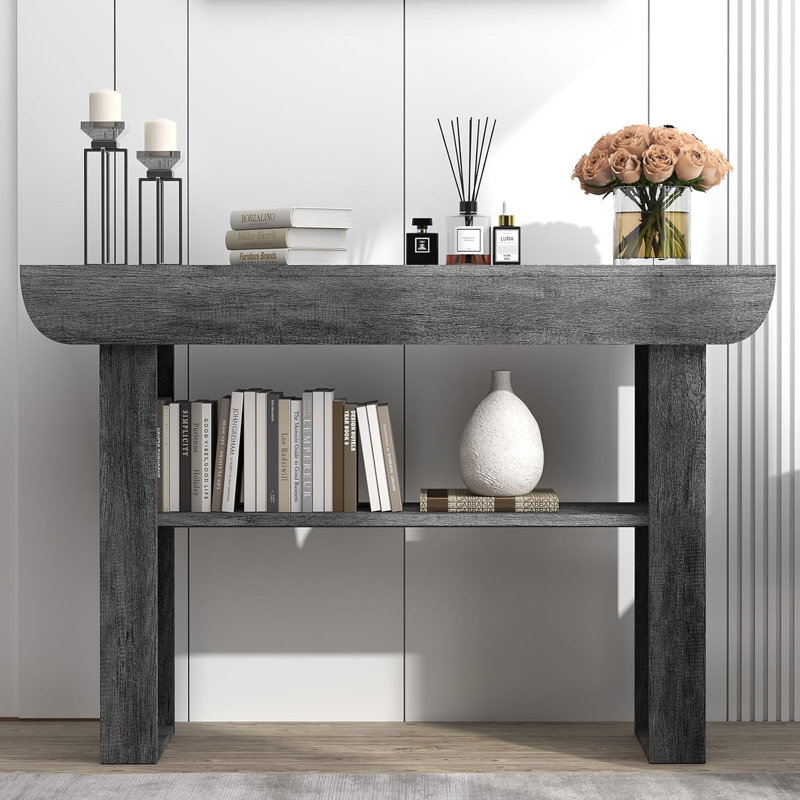 55-Inch Farmhouse Console Table,3-Tier Rustic Entryway Table With Storage,Rectangular Sofa Table Behind The Couch For Living Room, Hallway, Entrance