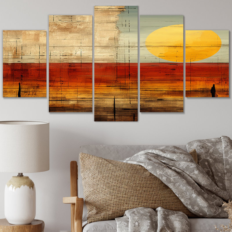 «Nostalgia Sunset Full Moon Rising», reproduction d'art géométrique moderne - 5 panneaux