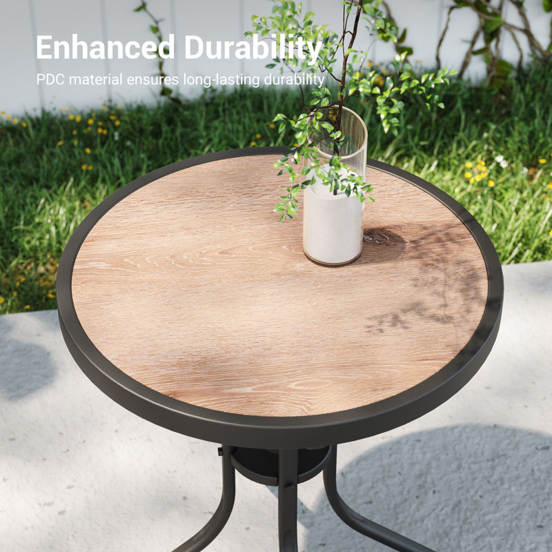 Ebern Designs Steel Patio Side Table, Weather Resistant Outdoor Round End Table for Room, Bedside, Porch, Brown