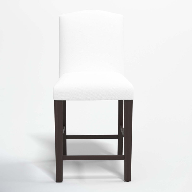 Tabouret de bar et de comptoir April, Tabouret de comptoir (siège d'une hauteur de 26 p, Sergé blanc performance, Bois noir