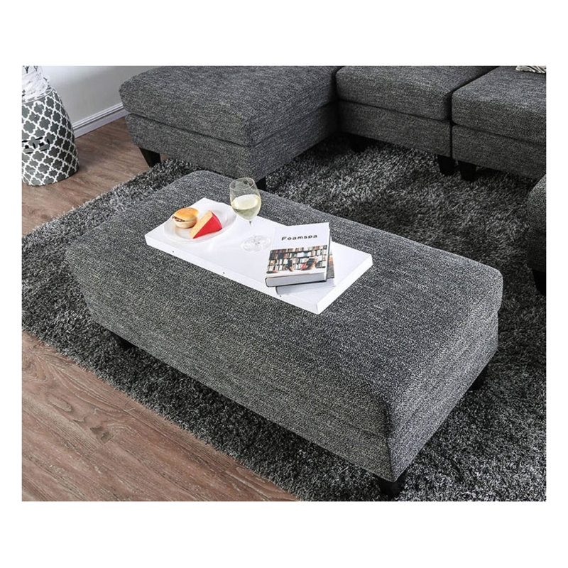 Repose-pieds contemporain contemporain en chenille grise avec structure en bois massif et pieds fuselés