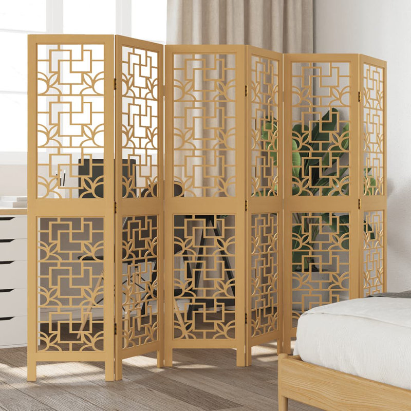 Charmeka 215cm W 6 - Panel Solid Wood Folding Room Divider, 160cm H x 215cm W