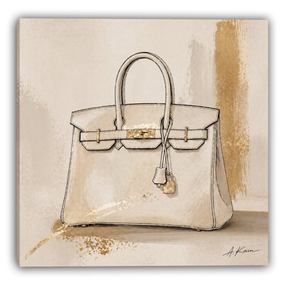 Designer Inspired Accessory Canvas Wall Art, Neutral Handbag Perfume and Jewelry Glam Decor GT15476