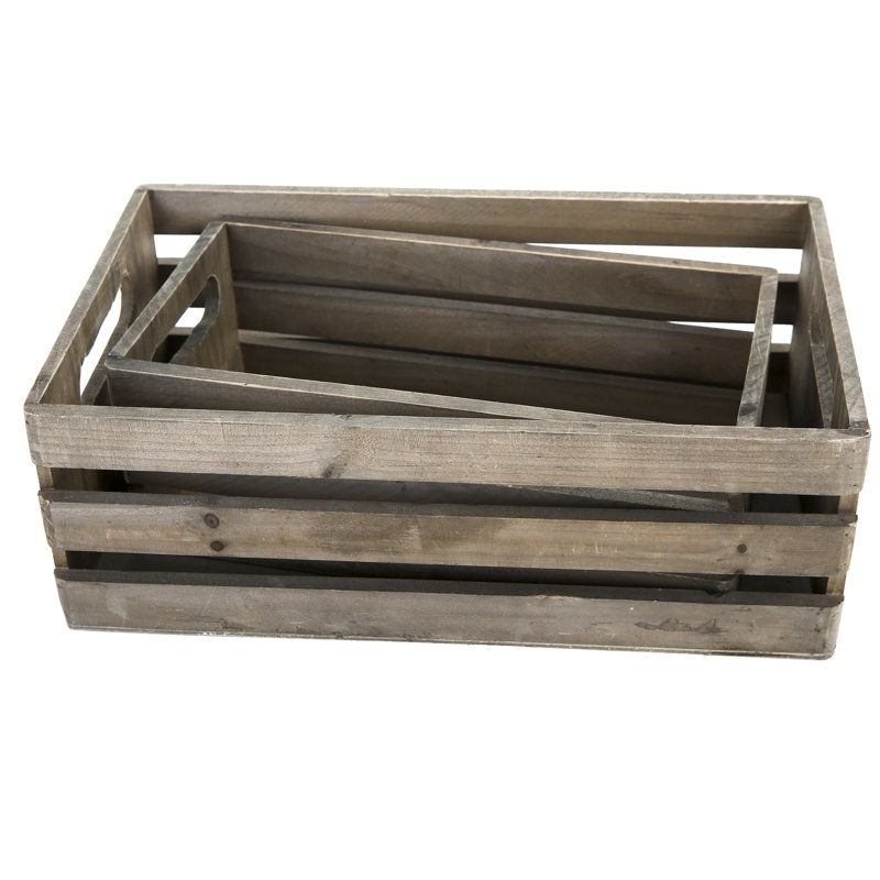 Ensemble de 2 boîtes en bois massif Abedraouf, Brun, H 5 po x l 15,3 po x P 9,5 po