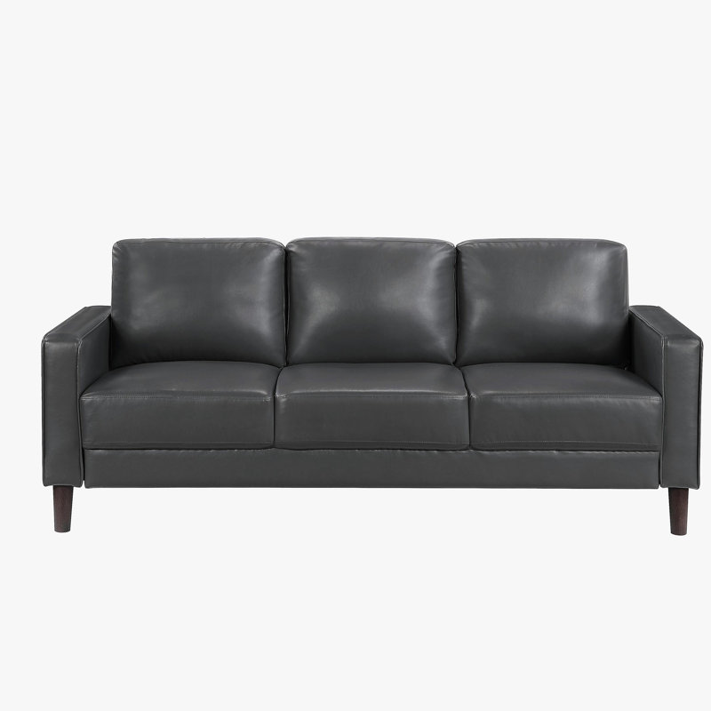 Siège de canapé rembourré à 3 places moderne en similicuir gris foncé, 3, H 33,5 po x l 77 po x P 32,5 po, Gris foncé