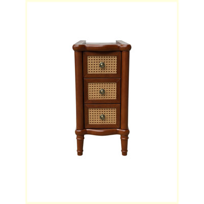 Table d'appoint en rotin avec 3 tiroirs, table de chevet en bois massif, table de chevet pour salon, chambre à coucher, bureau, salle de bain, noyer clair