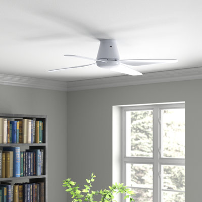 Aria Hugger 52" Flush Mount Indoor/Outdoor Ceiling Fan with Light and Remote, Damp Rated, Low Profile White LED Ceiling Fan for Low Ceiling