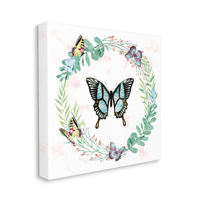 «Butterflies In Spring Botanical Wreathe Soft Green» par Ziwei Li - impression d'art graphique