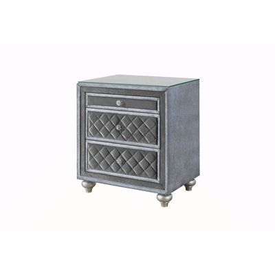 1 pièce Glam 3 tiroirs table de chevet velours capitonné devant plateau de bijoux boutons de faux cristal