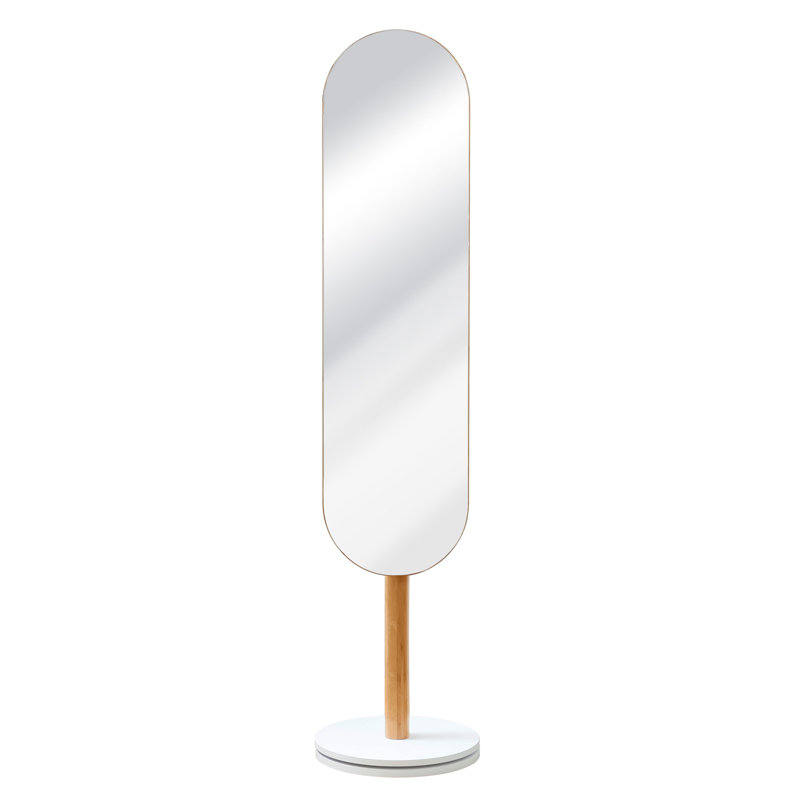 Flat Floor Mirror with Hooks, Nature/White