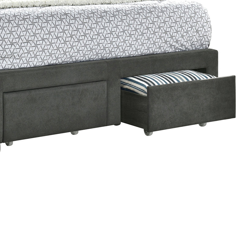 Newport Grey Upholstered 4-Drawer Tufted Eastern King Storage Bed
