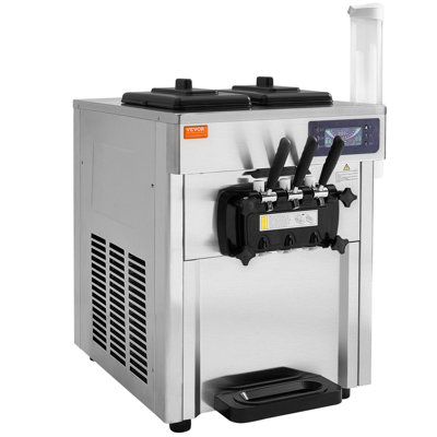 Machine à crème glacée commerciale, rendement de 18 à 28 L / H, machine à crème glacée à saveur douce de service à 3 saveurs 1850W, 2 cylindres en acier inoxydable de 5,5 L, pré-refroidissement automatique du panneau DEL, pour les bars de restaurant