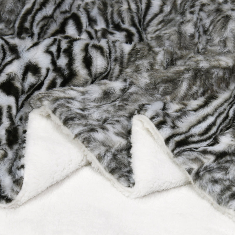 Victoria Gray Faux Fur Reversible Sherpa Throw Blanket