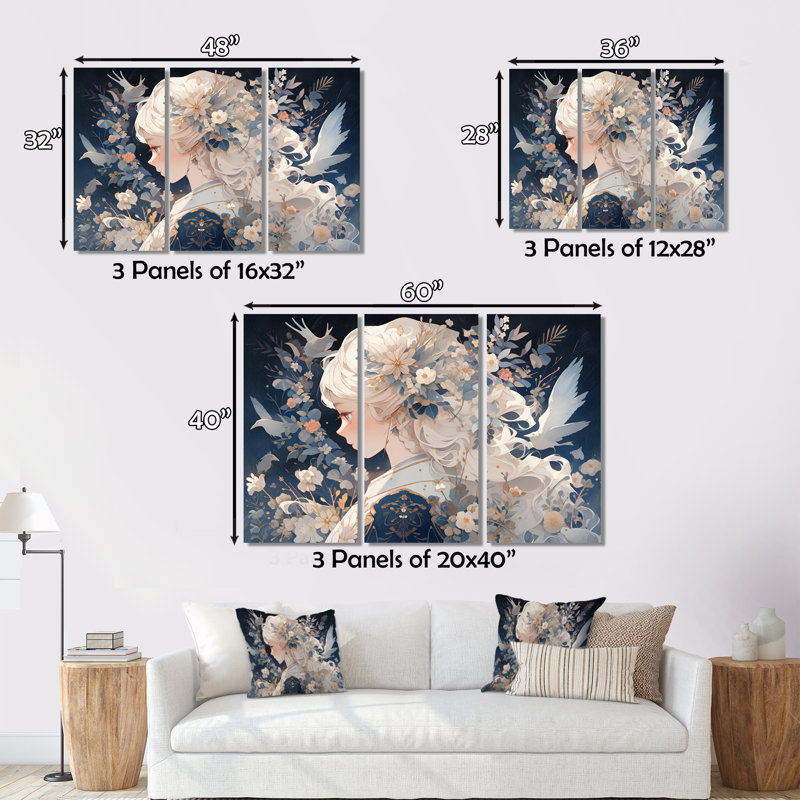 Personnage d'anime blond - ensemble d'art mural sur toile, H 32 po x l 48 po x P 1 po