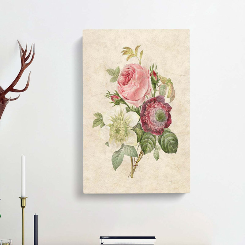 Pink Anemone Rose by Pierre-Joseph Redoute - Wrapped Canvas Painting, 50cm H x 35cm W x 3cm D