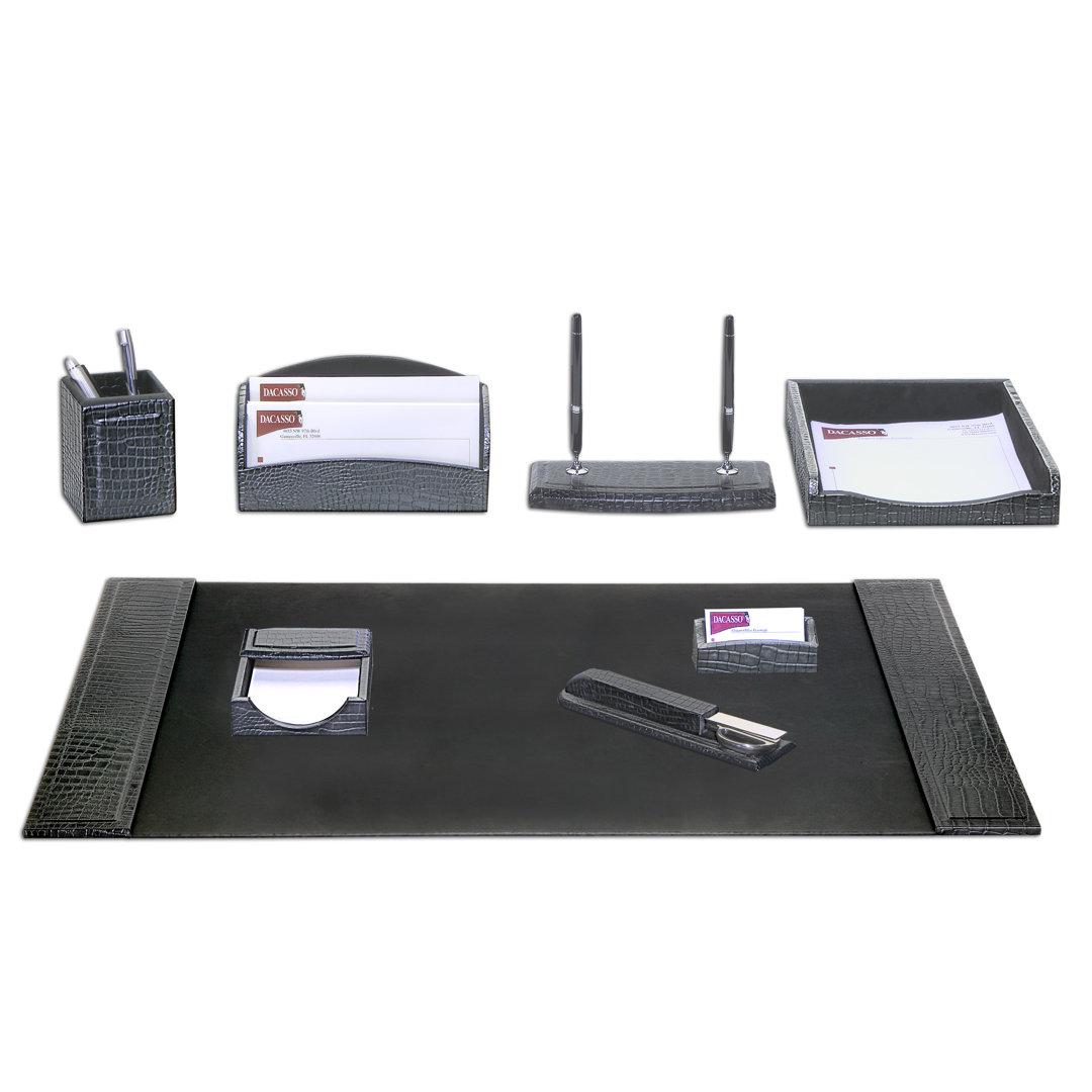 Crocodile Embossed 8 Piece Desk Set Dacasso 