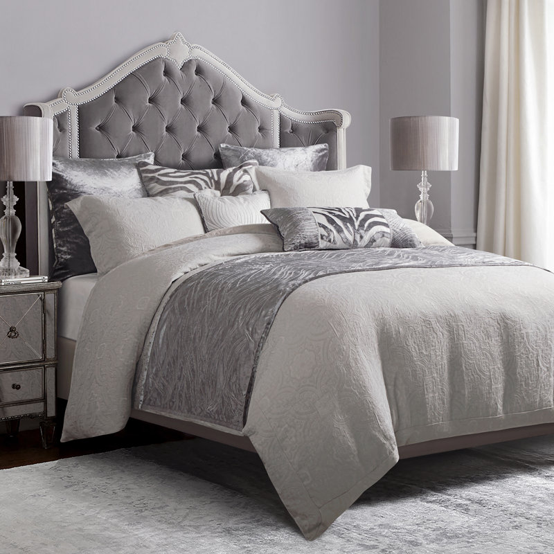 Ensemble de housse de couette Matelasse, Couette grand + 2 taies décoratives standard, Gris clair