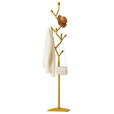Tree-Shaped Coat Rack Stand,Metal Coat Tree With 8 Hooks And Sturdy Cast Iron Base,Heavy Duty Coat Rack Freestanding Coat Hanger Stand For Clothes Hats Scarfs Purses (Gold)