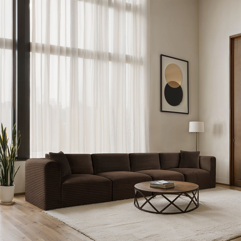 Canapé Carmean, 2 sans accoudoirs, 2 en coin, Velours côtelé texturé brun
