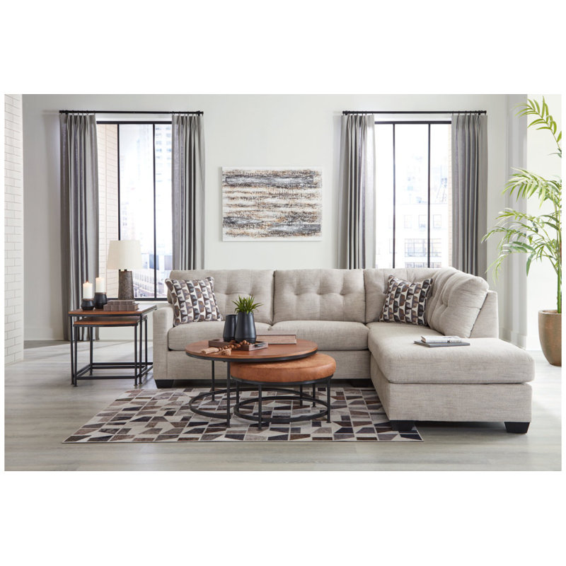 Canapé modulaire 2 pièces avec méridienne Armira, Polyester beige, Orienté à droite