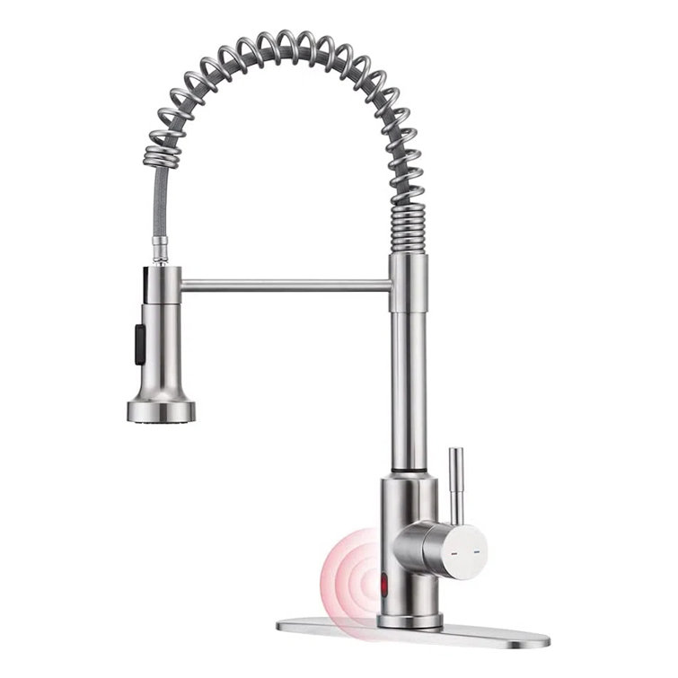 KPAIDA Pull Down Touchless Single Handle Kitchen Faucet with Deck Plate, Brushed Nickel