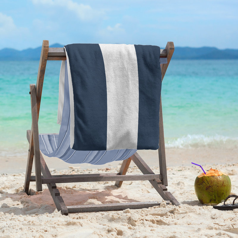 Cotton Blend Beach Towel, Navy Blue/White