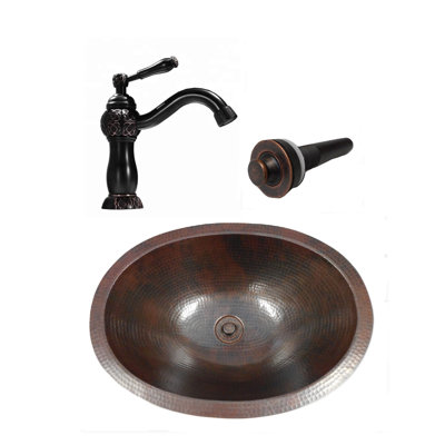 19" Vintage Oval Copper Bathroom Sink 9" Faucet &  Drain Included