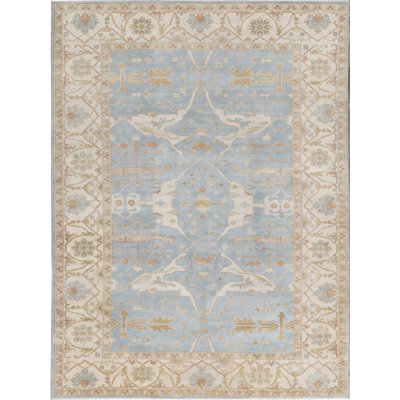 Tapis bleu clair et beige noué à la main de haute qualité