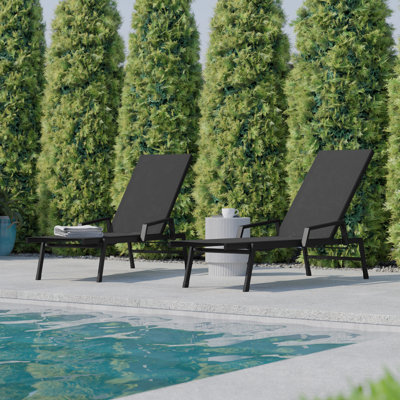 Aubreeann All-Weather PVC-coated Polyester Adjustable Chaise Lounge Chairs with Arms by Hokku Designs