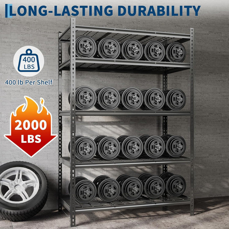 Étagère de garage à 5 niveaux, capacité de 2 200 lb, tablettes de rangement réglables robustes en métal, H 72 po
