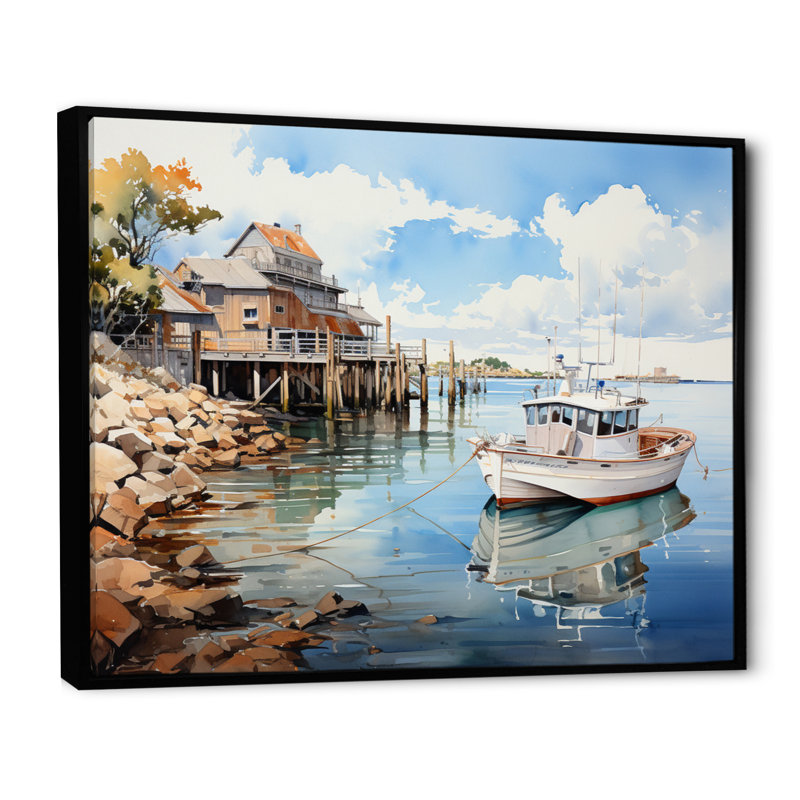 Port Harbor Reflections II - impression, H 24 po x l 32 po x P 1 po, Cadre flottant noir
