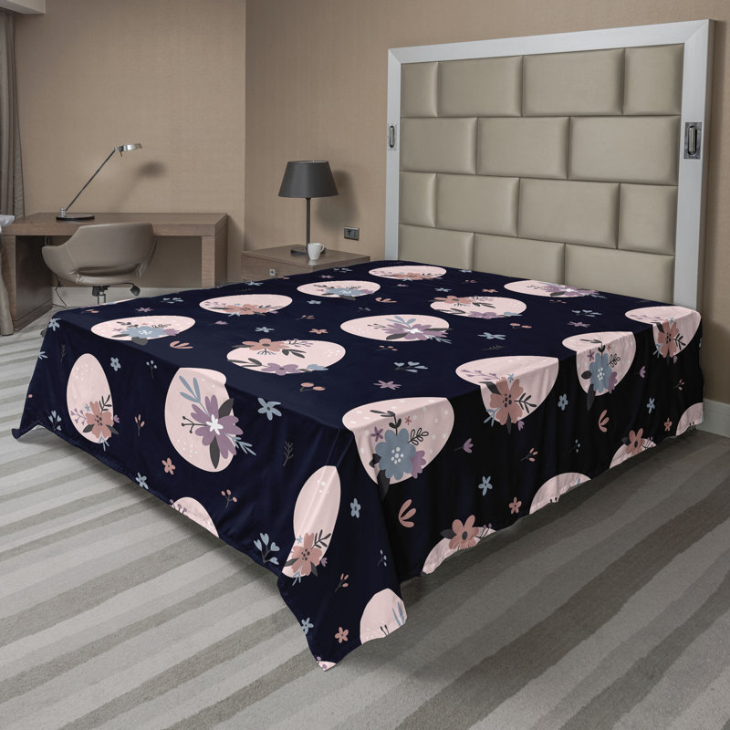Floral Flat Sheet, Blush Dark Grey Blue