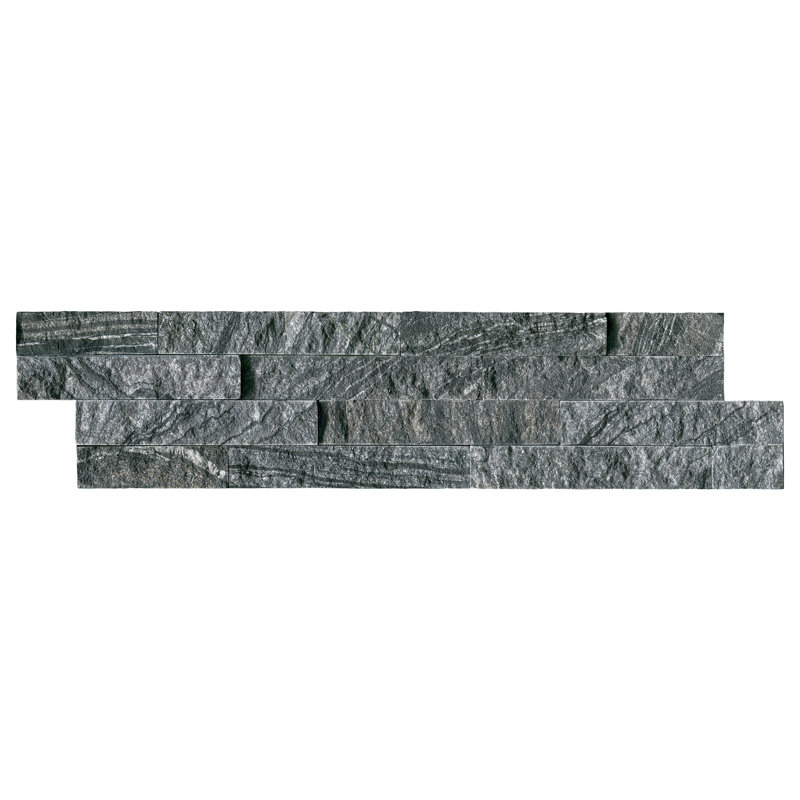 Carrelage mural en pierre naturelle à panneau divisé 6 po x 24 po Stonecrest, Noir cendré