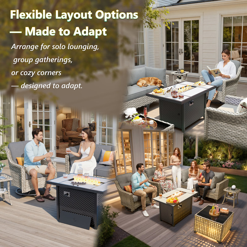 Ensemble de mobilier d'extérieur 5 pièces Sorella avec canapé modulaire en osier et table basse éclairée, ensemble de conversation moderne pour terrasse, patio et cour arrière