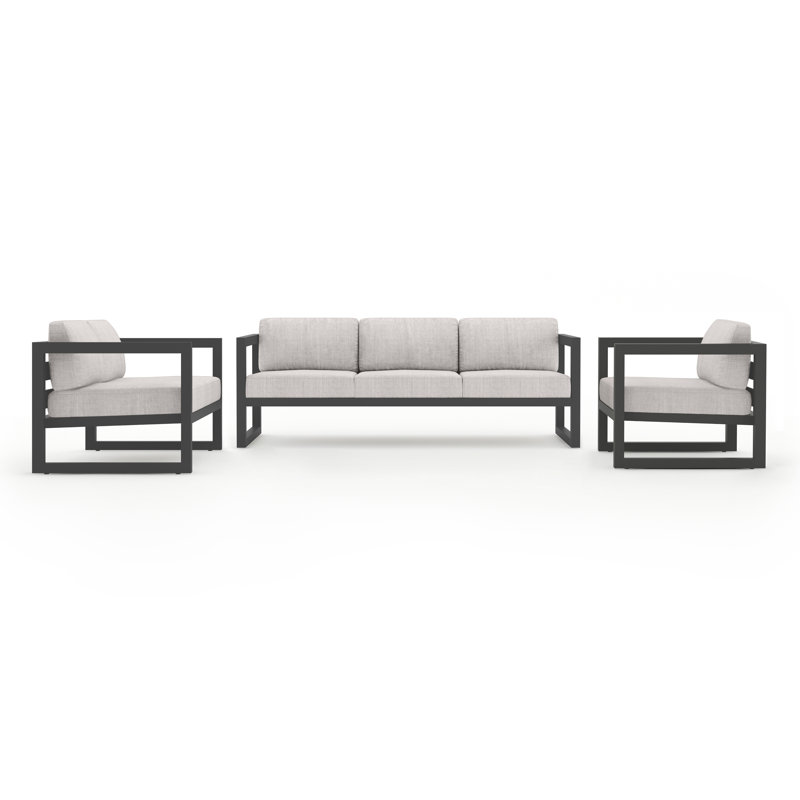 Avion 3 Piece Sofa Loveseat Set, Cast Silver Sunbrella®, Slate