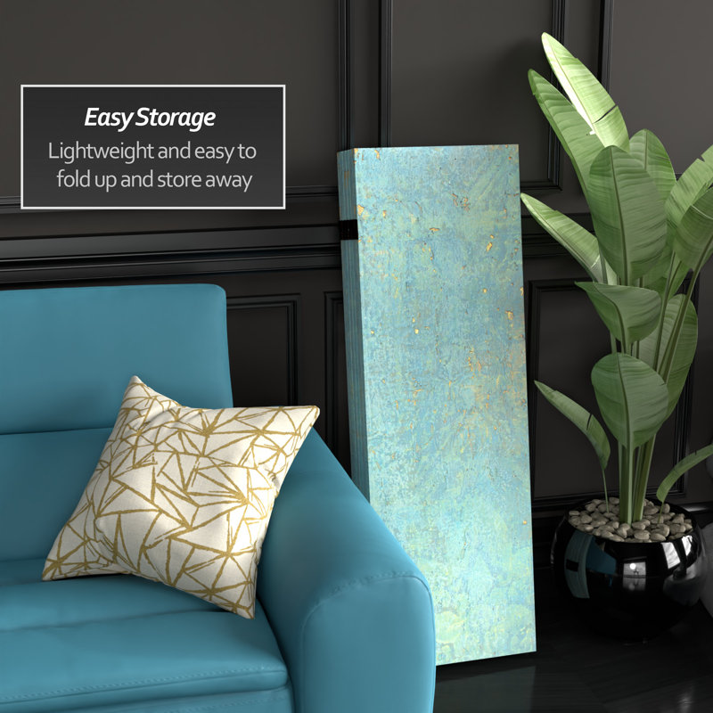 Wiens Turquoise Art Canvas Folding Screen, 4 ft