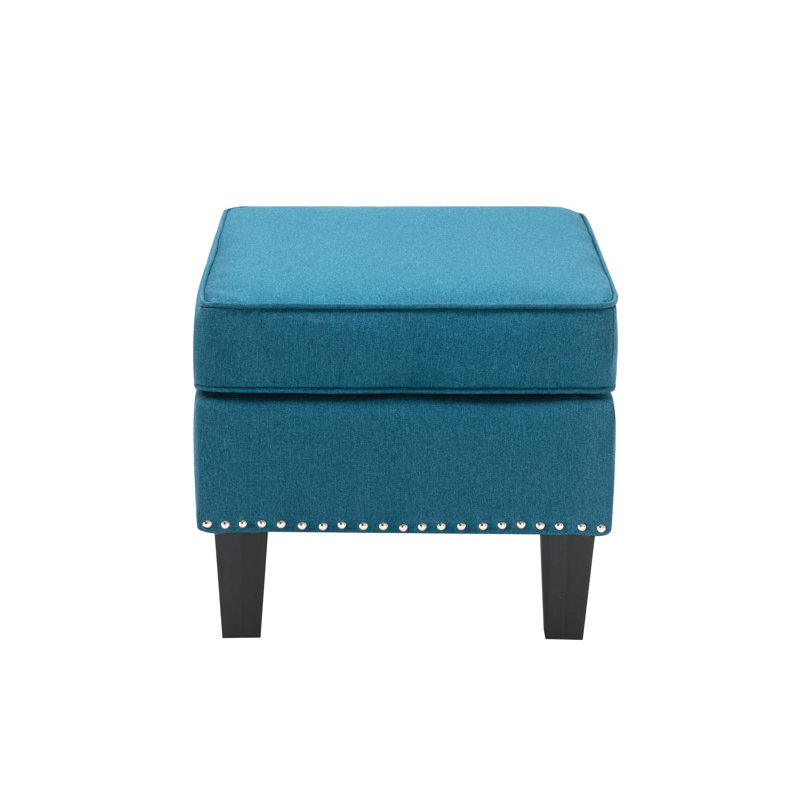 Yuki Fabric Upholstered Ottoman with Plastic Legs, Blue