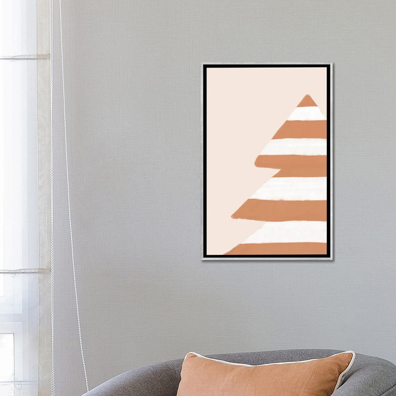 "Stripey Xmas Tree" par Orara studio, reproduction d’art, H 26 po x l 18 po x 1,5 po, Toile avec cadre argenté, Pas de tapis