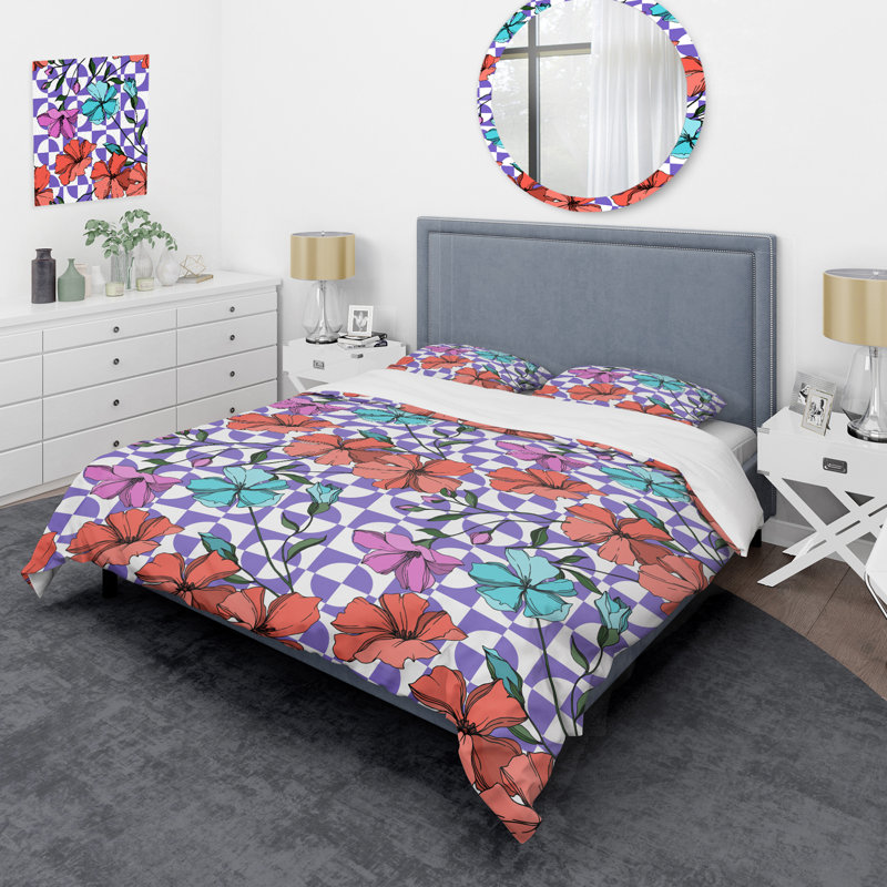 Fleurs sur fond mauve et blanc - Ensemble de housse de couette Cabin & Lodge
