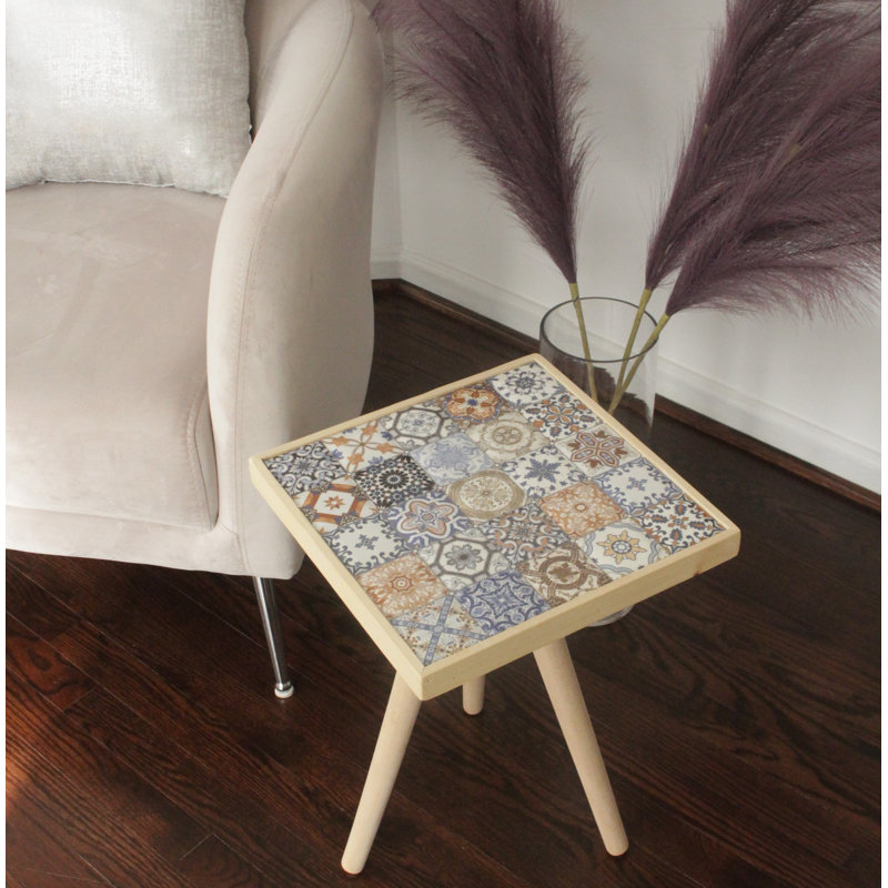 Canora Grey Side Table Coffee Table End Table Nightstand Nesting Table Bedside Table Accent Table Home Essentials Solid Wood Table Mexican Tile Table Ceamic Top End Table 17X 17 Walnut