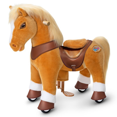 PonyCycle Light Brown Pony Ride on Horse Size 4 Plush Mechanical Toy with Brake Ages 47, Indoor Outdoor, Birthday Gift Advanced Model Y471
