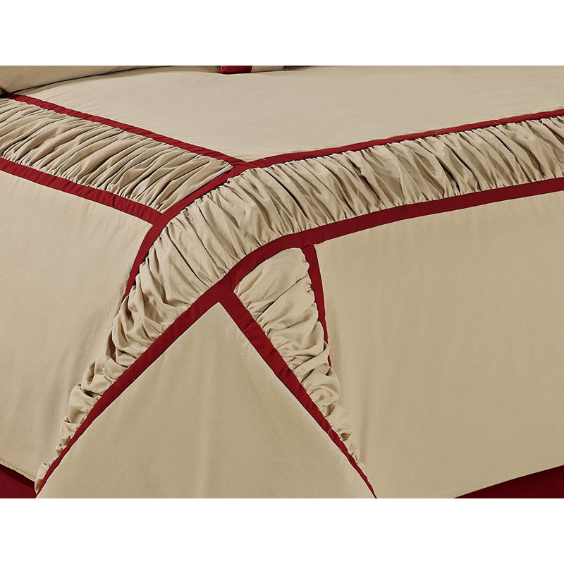 Ensemble d'édredon taupe 7 pièces Traditional, Édredon de grande taille et 6 pièces supplément, Taupe / bourgogne
