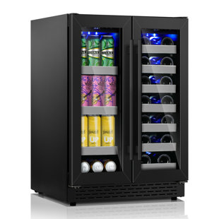 24 Inch Wine & Beverage Refrigerator, Dual Zone Freestanding /Built In Beverage Fridge with Stainless Steel Shelves /LED light, Under Counter Wine Fridge Holds 20 Bottles & 88 Cans