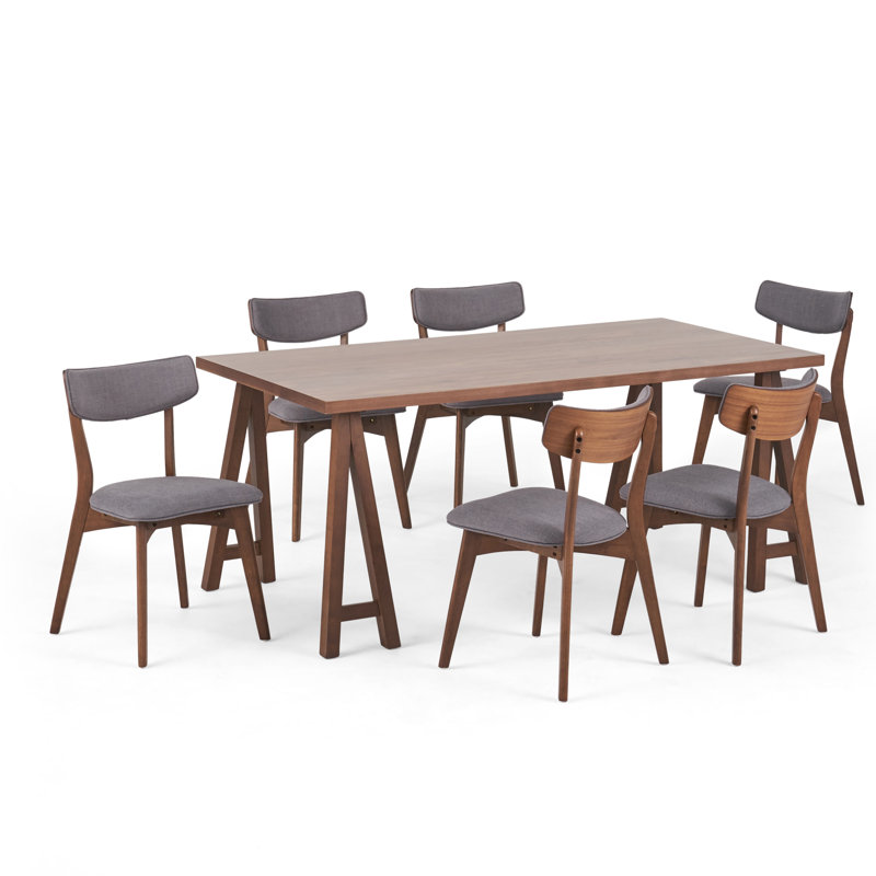 6 - Person Four Leg Dining Set, Dark Gray, Walnut