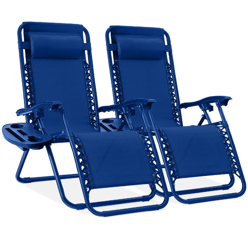  Set Of 2 Zero Gravity Lounge Chair Recliners For Patio, Pool W/ Cup Holder Tray - Marine, Marine, Marine