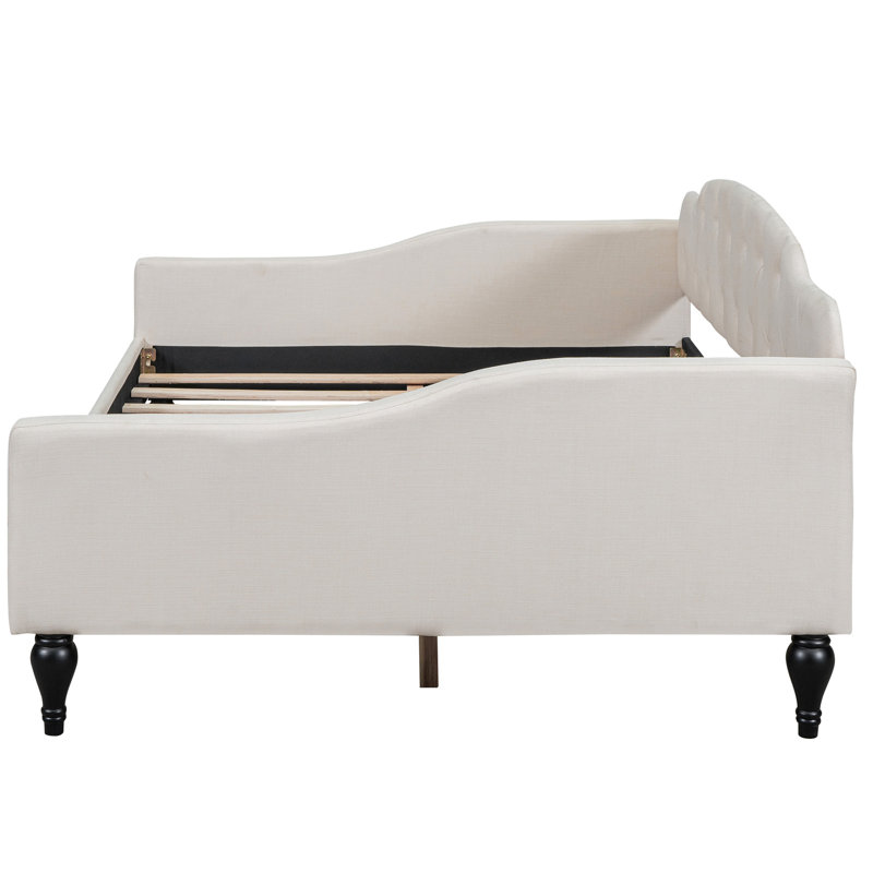 Full Size Daybed In Beige - Strong Wood Frame No Extra Foundation Versatile With Simple And Stylish Design