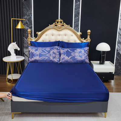 Ensemble d'édredon en jacquard pour grand lit avec draps en satin bleu marine 8 pièces Royal broderie décorative néoclassique floral doux lit d'hôtel de luxe dans un sac avec 1 housse de coussin