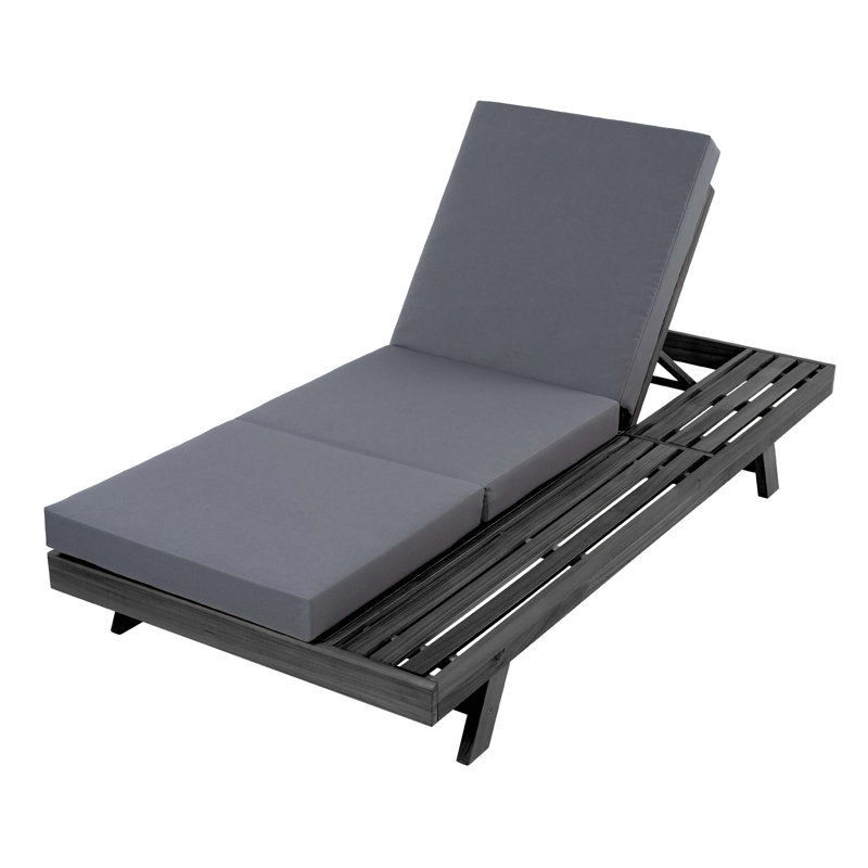 Lounge Chaise, Space Available On One Side, Acacia Solid Wood In Black With Lounge Cushion (Triple Fold) – Matching Version Available